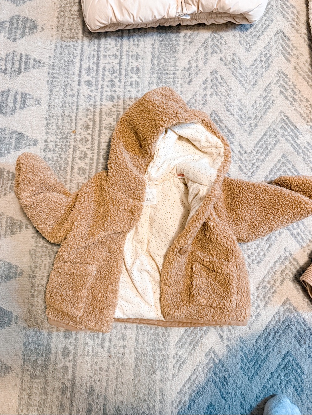 Zara Kids Teddy Hooded Jacket in Camel
